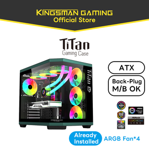 Boîtier PC ATX panoramique KINGSMAN GAMING Full Tower avec verre trempé, 4 ventilateurs ARGB, compatibilité carte mère à branchement arrière, ports USB 3.0 - Product Image 1
