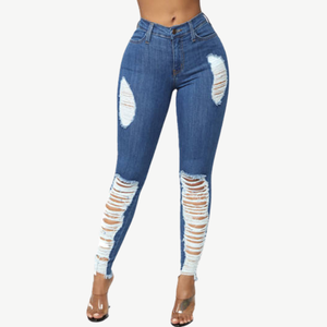 Jean en denim taille haute pour femme, coupe skinny, longueur intégrale, en coton stretch délavé, style décontracté pour le printemps - Product Image 3