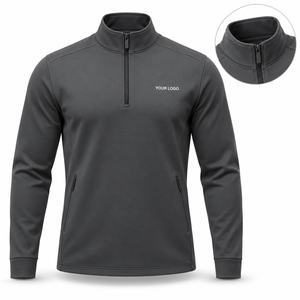 Men's Quarter-<b>Zip</b> Fleece Jacket Solid Color Breathable Regular Fit Custom Logo Front Print Autumn Casual Wear - Product Image 1