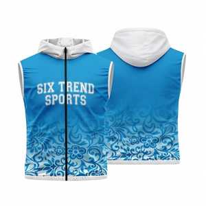 เสื้อกั๊กมีฮู้ดแขนกุดสำหรับผู้ชาย Six Trend Sports ลายดอกไม้สีน้ำเงิน ซิปด้านหน้า ระบายอากาศได้ดี ทรงปกติ สไตล์สปอร์ต - Product Image 1