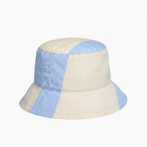 Chapeau Bob Unisexe Personnalisé Bicolore Beige et Bleu en Toile – Style Décontracté Printemps-Été pour Adulte - Product Image 1