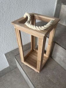 Lanterne carrée rustique en bois faite à la main avec poignée en corde, support décoratif pour bougie et pot, idéale pour la maison, les mariages, Thanksgiving et Noël - Product Image 2
