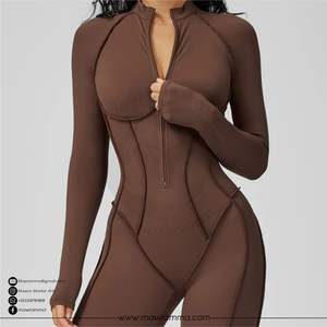 Combinaison de sport chic à fermeture éclair frontale, effet seconde peau, une pièce, dos nu, respirante, pour le yoga et le fitness, ensemble décontracté pour l'entraînement hivernal - Product Image 6