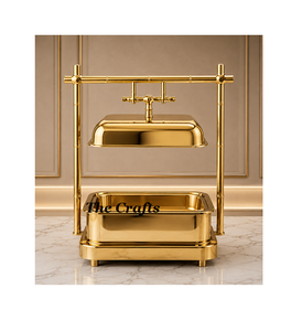 Recipiente para calentar comida de acero inoxidable de último diseño con tapa colgante, tamaño y forma personalizados, recipiente para buffet en acabado dorado pulido. - Product Image 2