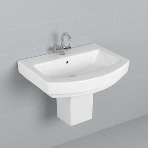 Vistaar Dorado White Square Ceramic Pedestal Wash Basin Sink Stand Half Set For Mall Use - Product Image 4