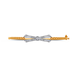18K <b>Gold</b> Diamond Bow <b>Bracelet</b> | Two-Tone <b>Beaded</b> Bangle with Pavé Diamond Accents - Product Image 1