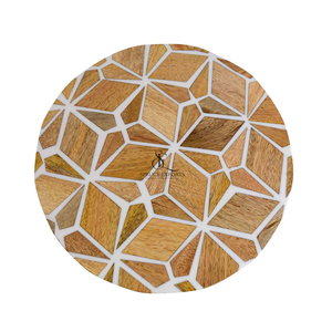 Modern Wood Resin Geometric Cake Stand Round Shape Dessert Display Platter With Gold Metal Legs For Party & Wedding Decor - Product Image 6