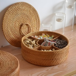 Hand woven rattan caddy boxes <b>tea</b> fruit gift basket with lid compartment <b>box</b> teabag containers - Product Image 6