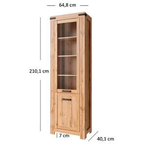 Mueble de Almacenamiento Moderno de Roble Macizo Ecológico con Forma Trapezoidal, Vitrina con Puerta de Vidrio y Tirador de Hierro para el Hogar - Product Image 5