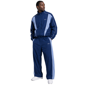 Ensemble de survêtement unisexe en nylon avec veste coupe-vent à fermeture éclair intégrale et empiècements contrastants et pantalon droit décontracté – Vêtements de sport en gros - Product Image 1