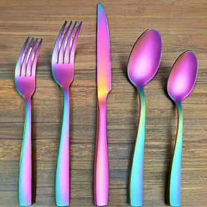 Ensemble de couverts écologiques de luxe en acier inoxydable 5 pièces de style américain moderne avec couleur arc-en-ciel - Product Image 1