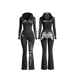 Women Hooded Full Zip <b>Tracksuit</b> <b>Set</b> Light Blue <b>Pink</b> Print Eco-Friendly Breathable Skinny Fit Long Sleeve Winter Outdoor Wear - Product Image 3