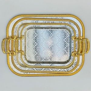 Elegante Bandeja Redonda Dorada con Borde Decorativo, Plato Decorativo de Metal para Mesa de Comedor y Decoración del Hogar - Product Image 1