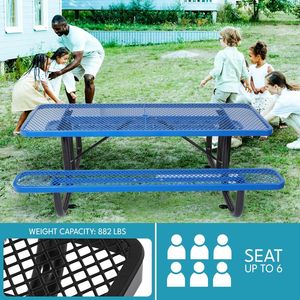 Mesa de Picnic Rectangular de Acero para Exteriores de 6 Pies con Poste para Sombrilla, Muebles de Patio, Color Azul - Product Image 6