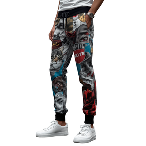 PINCO SPORTS Pantalones deportivos informales con estampado gráfico para hombre, poliéster/algodón, cintura elástica, verano - Product Image 1