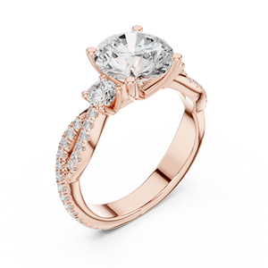 Bague de fiançailles solitaire en or rose avec diamant rond de laboratoire et pavé torsadé pour femme - Product Image 4