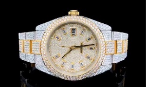 Reloj de Oro Bicolor con Moissanita VVS, Esfera con Diamantes Pavé, Índices Baguette, Bisel con Incrustaciones de Diamantes, Automático, Estilo Hip Hop - Product Image 2