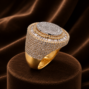 Round Cut Diamond <b>Iced</b> Out Engagement <b>Ring</b> 14K Plated Yellow Gold Moissanite Pave Setting for Men Wedding <b>Ring</b> - Product Image 6