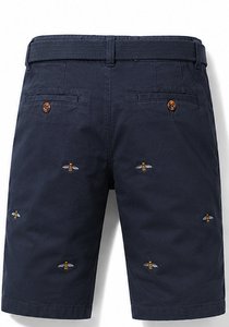 Shorts Bermuda Homme Bleu Marine avec Broderie Abeille Taille Mi-Haute en Tissu Oxford de Coton Décontracté à Braguette Boutonnée - Product Image 6