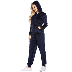 Women <b>Velvet</b> <b>Tracksuit</b> Set Hooded Full Sleeve Solid Color Casual Pants With Side Pockets Autumn Wear - Product Image 4