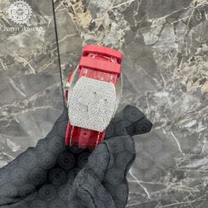 Montre mécanique unisexe en acier inoxydable avec cadran rouge, lunette sertie de diamants, boîtier carré de 40 mm, fonction boussole analogique, étanche 10 bars - Product Image 2