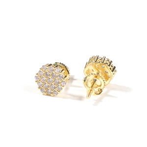 Gold Plated 925 Sterling Silver <b>Moissanite</b> Stud <b>Earrings</b> Round Iced Out Screw Back Ear Jewelry for Party - Product Image 1