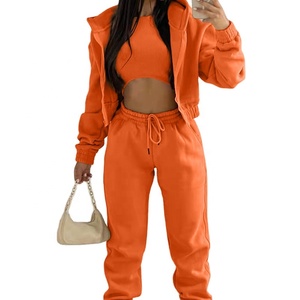 2025 conjuntos de 3 piezas para mujer, sudaderas informales de manga larga con cremallera, pantalones de chándal con cintura sin mangas, trajes de pantalón para correr, traje deportivo de tres piezas BS - Product Image 3