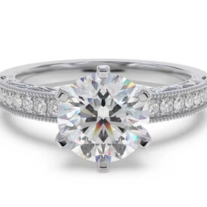 Magnifique bague de fiançailles vintage avec diamant rond de 0,75 ct, diamant cultivé en laboratoire, en or 18 carats et platine - Product Image 1