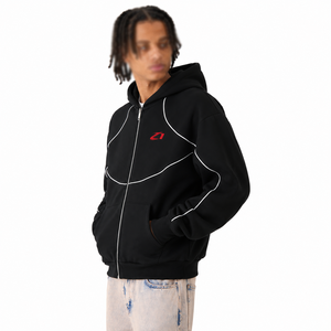 Contrast Piping <b>Men</b> Full Zip Hoodies <b>Black</b> Cotton <b>Fleece</b> Relaxed Fit Athletic Streetwear Custom Logo Autumn Winter Manufacturer - Product Image 2