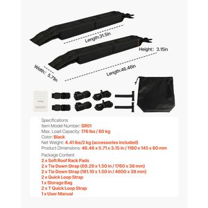 Cuscinetti Universali Morbidi per Portapacchi da Tetto da 31,5 Pollici, Capacità di Carico 176 Libbre, 4 Cinghie di Fissaggio, Materiale in Lega di Alluminio, Morbidi e Sicuri - Product Image 4