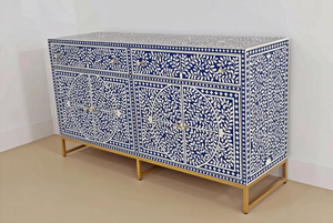 Mesa con incrustaciones florales de hueso para decoración del hogar - Mueble marroquí de madera - Product Image 4