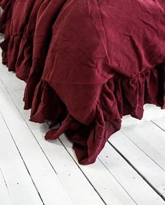 Ensemble de housse de couette en lin rouge à volants sur mesure, pour usage domestique, service OEM/ODM, ensembles de housses de couette - Product Image 5
