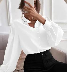 Camisa de Satén y Gasa para Mujer, Primavera-Verano, Color Sólido, Cuello Camisero, Elegante para Oficina, con Botones y Logotipo Bordado en la Parte Delantera, Venta al Por Mayor - Product Image 6