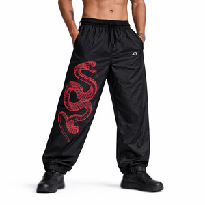 Pantalones Deportivos de Nylon Negros para Hombre, Diseño Gráfico con Estampado de Serpiente, Estilo Urbano, Cintura Elástica, Ligeros, Diseño Personalizado - Product Image 1