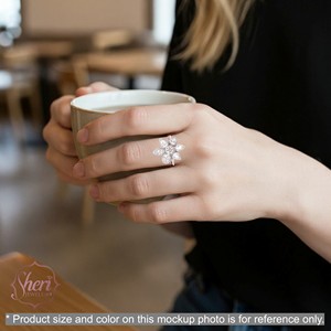 [Sheri Jewels] Attractive Flower Elegant Irregular Shape 1.46ct SI1-2 Natural Diamond 18K Solid White Gold Ring <b>Gift</b> to Her - Product Image 4