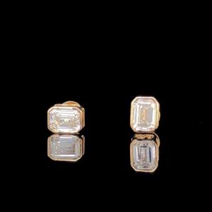 Pendientes de Diamante Cultivado en Laboratorio con Corte Esmeralda de 2 Quilates, Engastados en Oro Rosa de 14K, Joyería Minimalista para Mujer, Regalo de Boda - Product Image 1
