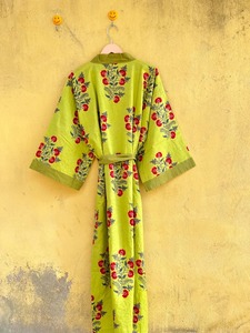 Vestido largo informal de verano para mujer, con estampado floral verde, cuello en V, manga tres cuartos, tejido de algodón. - Product Image 6