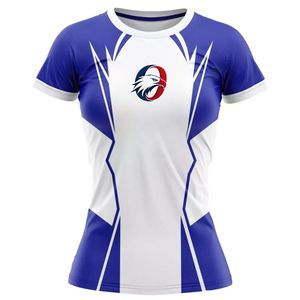Maillot de football pour femmes bleu royal et blanc à manches courtes, respirant, pour l'entraînement, les matchs et les compétitions - Product Image 1