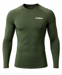 FEWIN Rash Guard Unisexe Vert Olive Séchage Rapide Compression Anti-Bactérien Écologique Spandex/Polyester Manches Longues Haut de Sport - Product Image 4