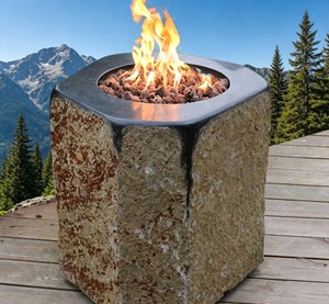 Colonne de foyer extérieur en pierre avec combustible bioéthanol, style rustique, chauffage de terrasse autoportant - Product Image 1
