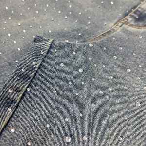 Shorts en jean double taille personnalisés style streetwear, déchirés, délavés à l'acide, vintage, avec strass, effet soleil, pour hommes - Product Image 5