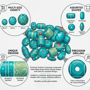 200 pièces de perles en verre turquoise faites à la main en gros |   Perles décoratives de différentes tailles et formes pour bijoux, bracelets et fournitures d'artisanat - Product Image 6