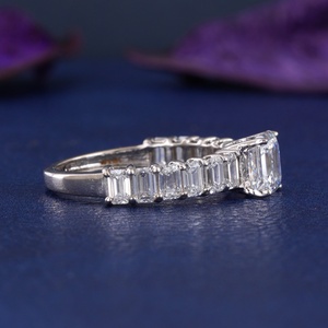 2.93 CT Emerald Cut Lab Grown Diamond Engagement Ring 14K White Gold with VS1 Clarity Main <b>Stone</b> Sapphire - Product Image 3