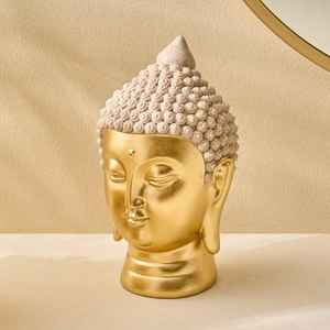 Statue de tête de Bouddha en laiton antique, artisanat moderne en métal fait à la main, décoration d'intérieur - Product Image 2