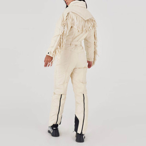 Custom Women Cream Beige One Piece Ski Suit With <b>Fringe</b> Tassel Details Belted Waist Snowsuit Women Slim Fit Jumpsuit Winter - Product Image 2