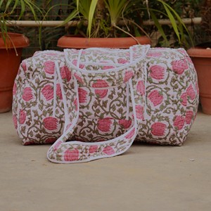 Floral Cotton Duffel <b>Bag</b> Large Capacity Zipper Closure Travel Weekender Duffel <b>Bag</b> - Product Image 1