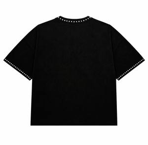 T-shirt graphique noir sur mesure coupe ample Y2K Streetwear Oversize en tissu épais avec imprimé squelette et jet ski, bordure en strass - Product Image 4