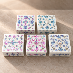 Stonecrafts International Exquisite Marble Rectangle Jewelry <b>Box</b> Mother Pearl Inlay Modern Florals Pattern Lovers Collectors - Product Image 3