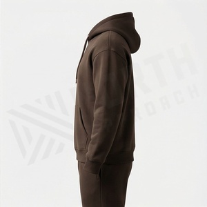 Sweat-shirt à capuche marron pour homme, imprimé géométrique, poche avant, décontracté, manches longues, pour l'automne, 100 % coton, poids moyen, coupe classique - Product Image 3