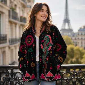Exclusive Special Occasions Dragon Motif Embroidered Bohemian Boho Style Coat Handmade <b>Velvet</b> Suzani Jacket Halloween Gifts - Product Image 1
